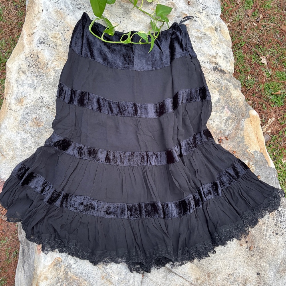 🔮Witchy black velvet patchwork maxi skirt🔮